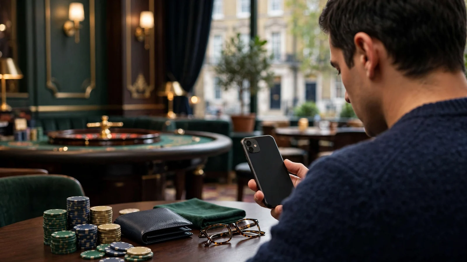 UK player discreetly checking USDC deposit availability on a smartphone.